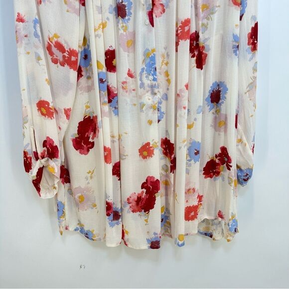 Lucky Brand Size 3X Floral Print Semi Sheer Popover Blouse w/Drawstring Closure - Picture 3 of 11